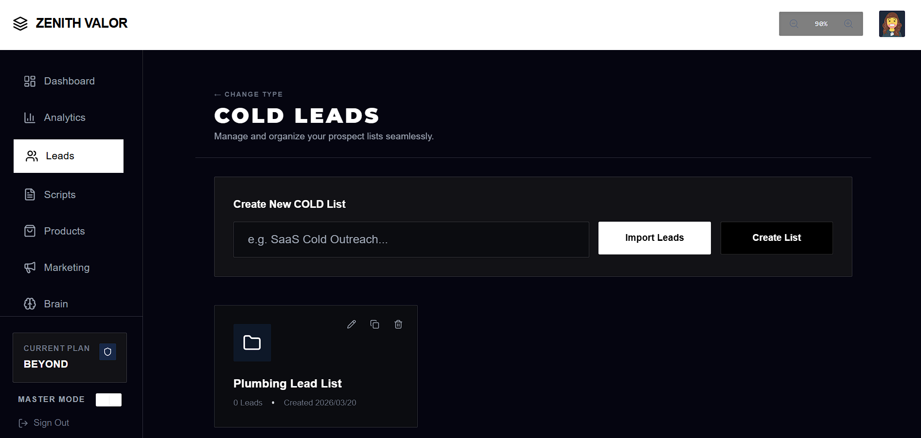 Zenith Valor Lead Management Dashboard