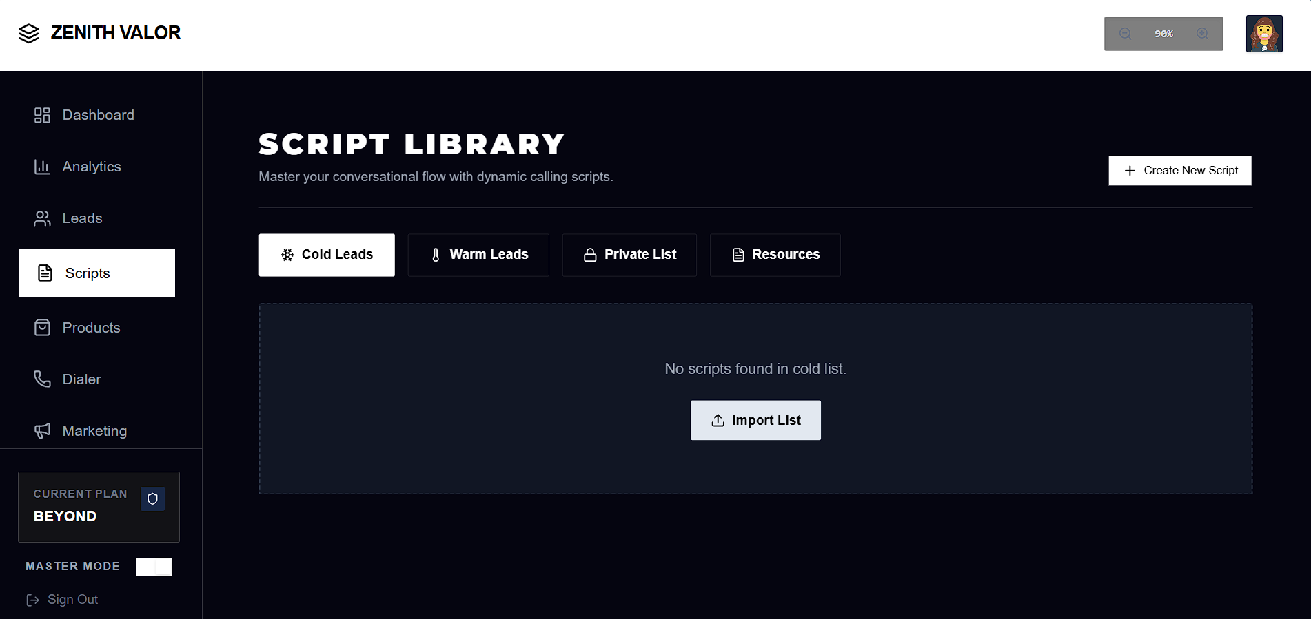 Zenith Valor Dynamic Script Editor